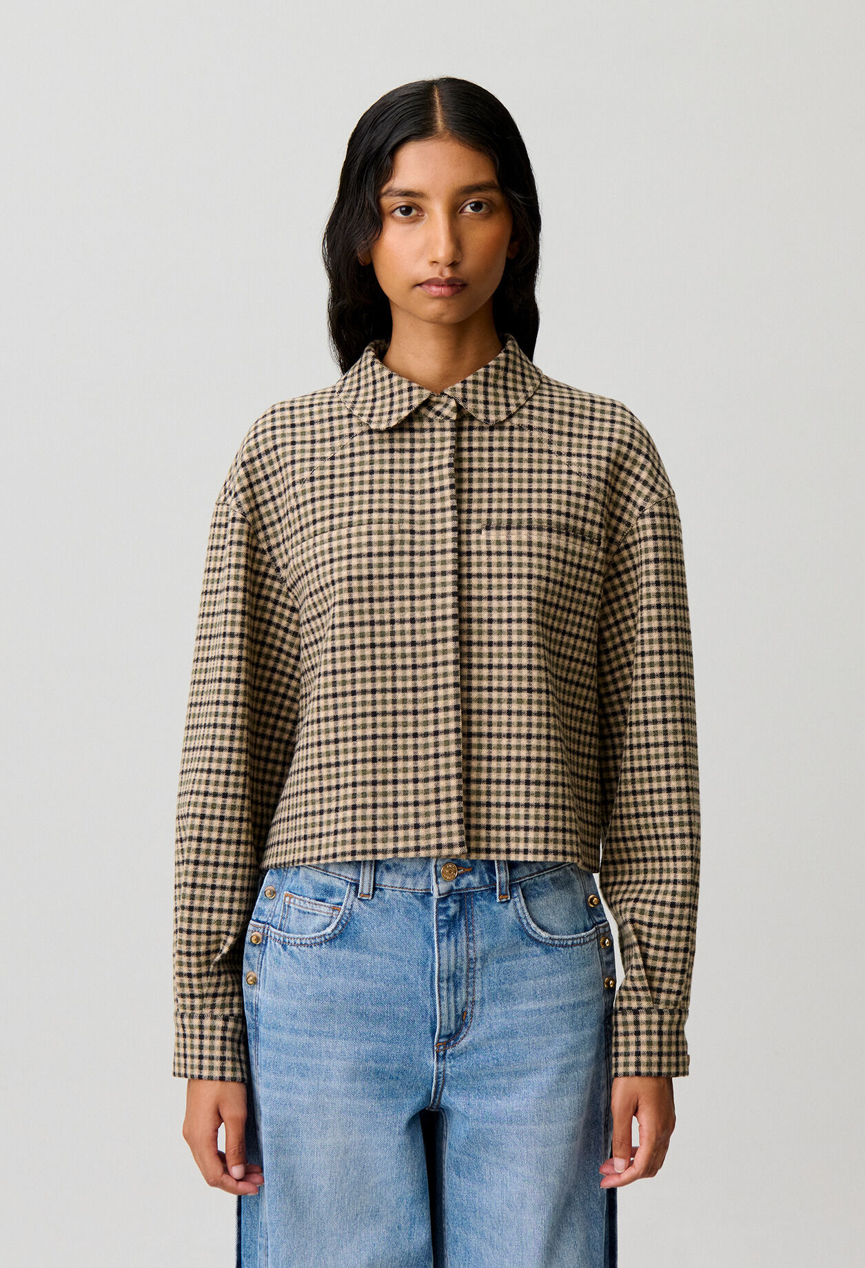 Chaqueta corta de lana a cuadros