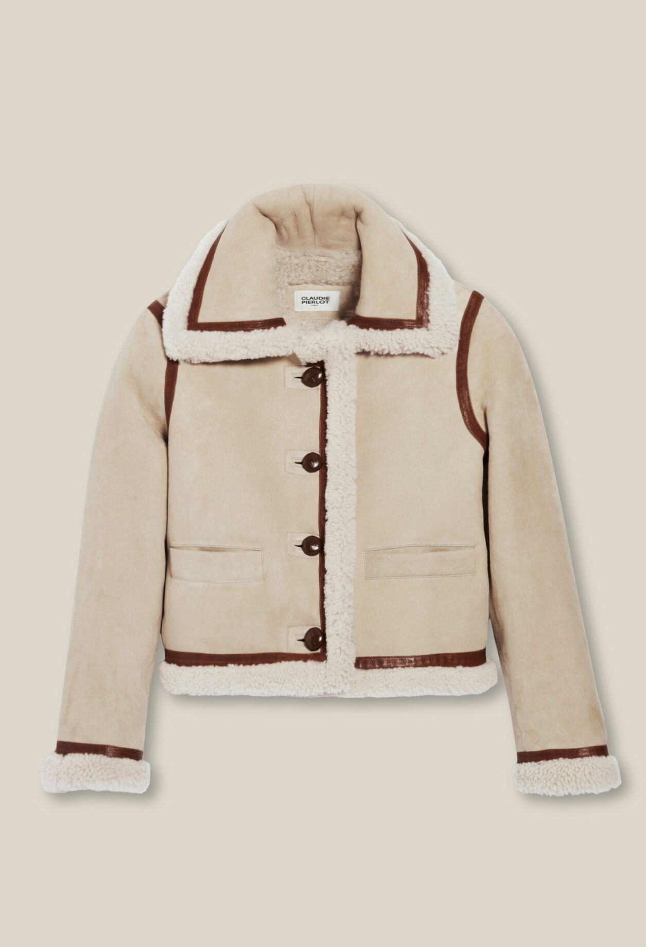 Chaqueta de piel lanosa beige