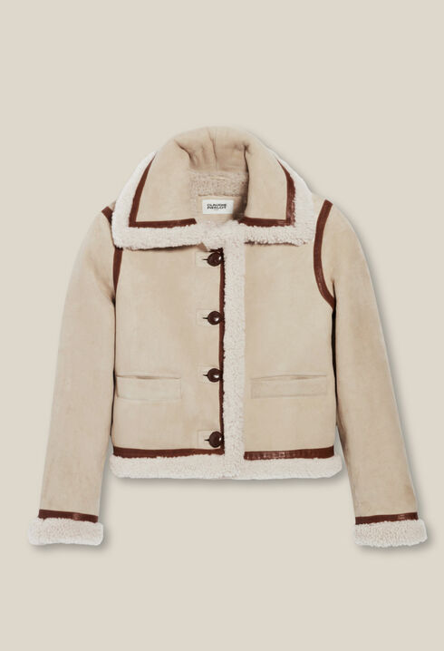 Chaqueta de piel lanosa beige