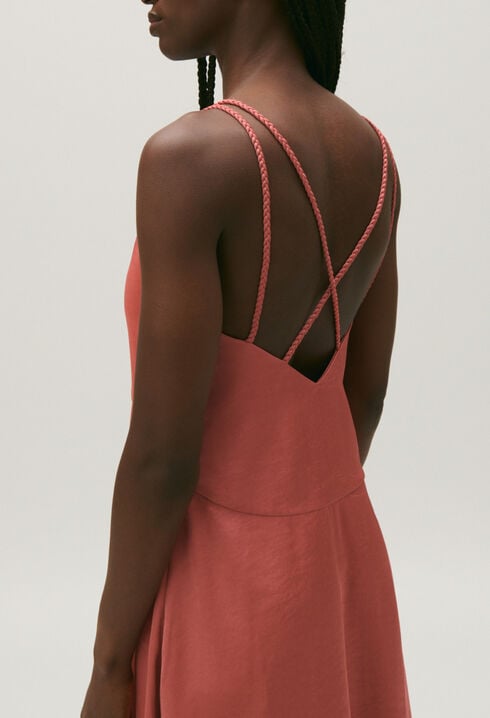 Vestido midi satinado terracota