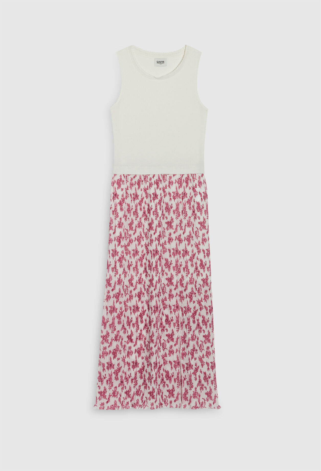 Vestido bimaterial plisado