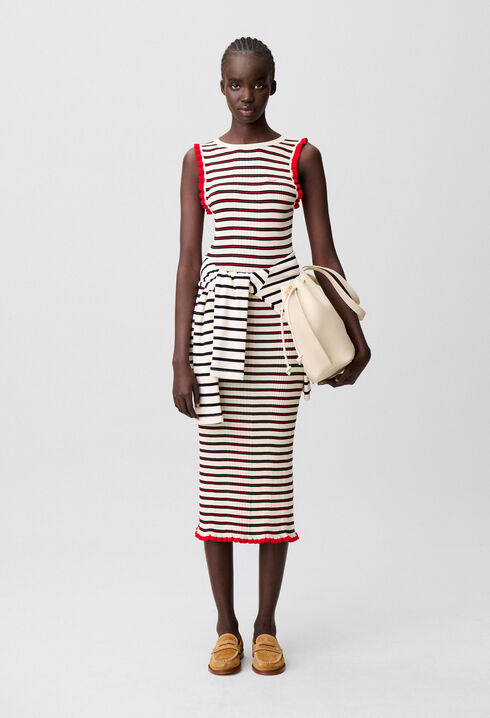 Vestido punto a rayas con volantes