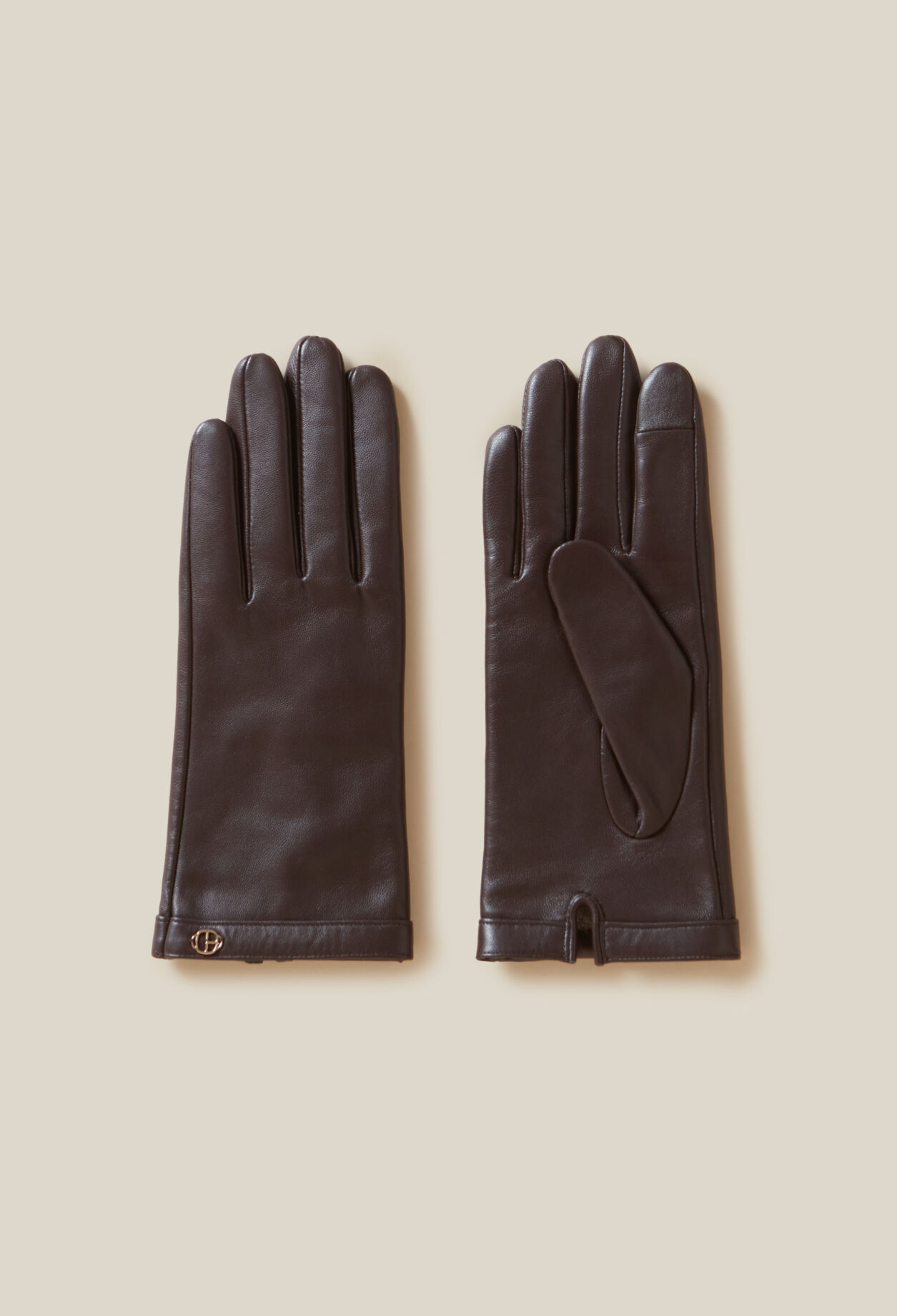 Guantes de cuero marrón CP dorado