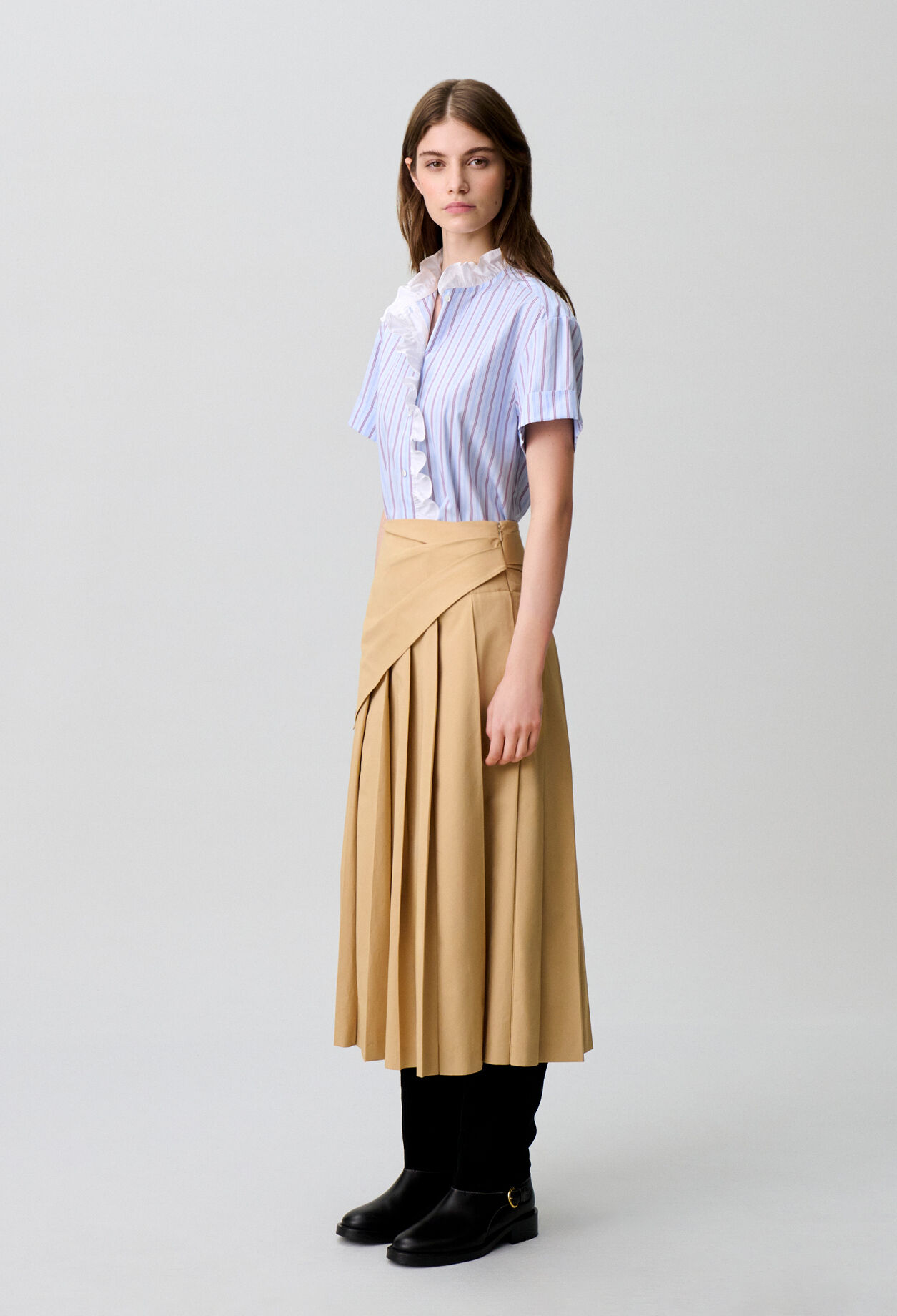 Camisa popel&iacute;n rayas con volantes