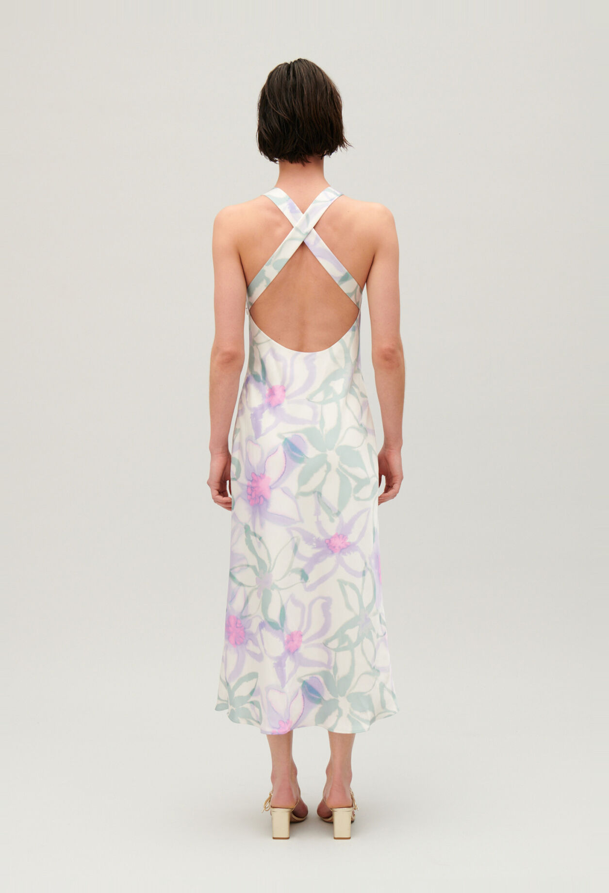 Vestido largo satinado estampado