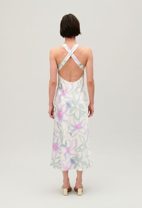 Vestido largo satinado estampado