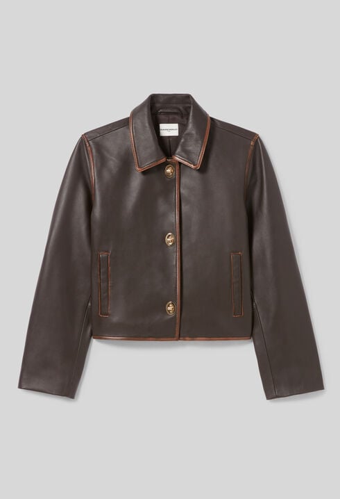 Chaqueta corta de cuero envejecido