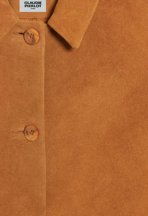 Abrigo recto piel ante beige oscuro