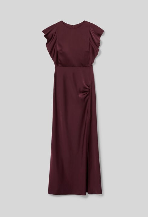 Vestido largo satinado con abertura