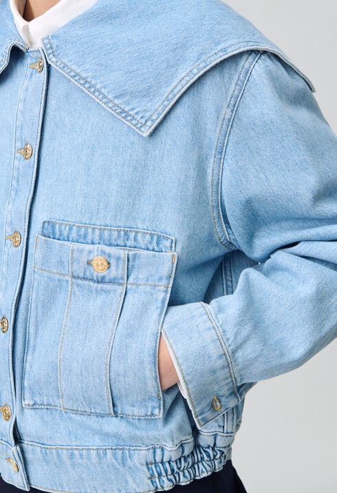 Chaqueta denim con cuello ancho