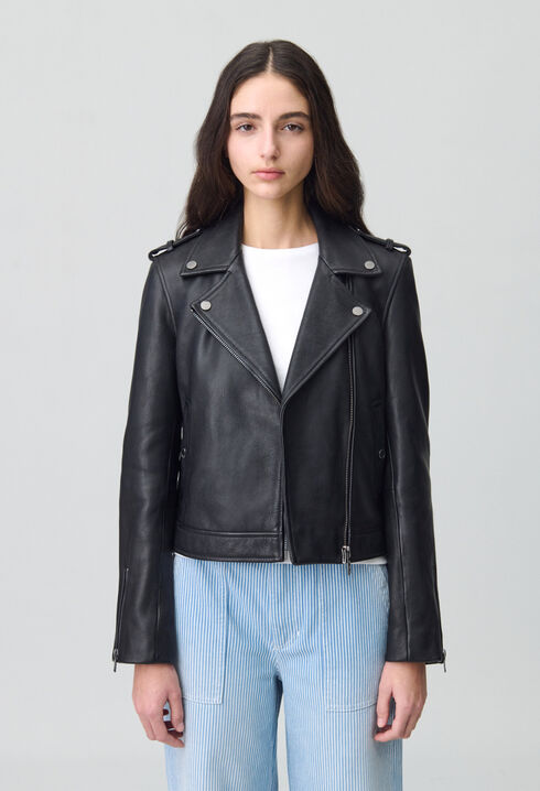 Chaqueta de cuero granulado negro