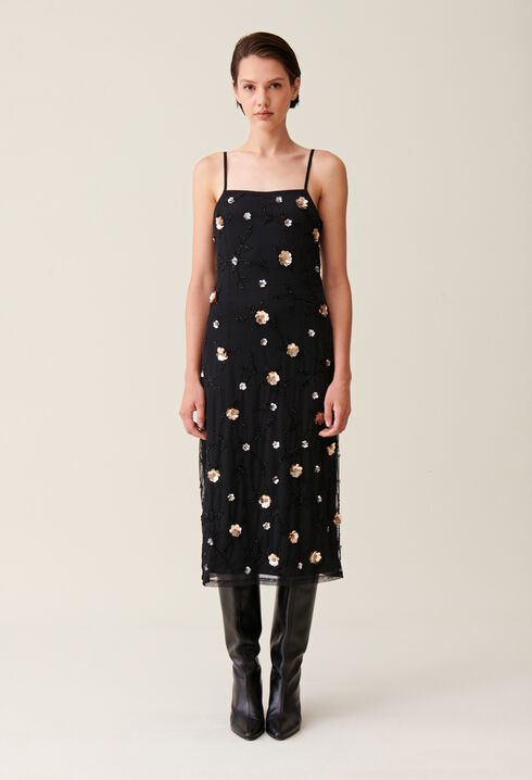 Vestido largo fluido lentejuelas