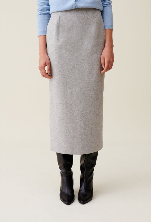 Falda l&aacute;piz gris de talle alto
