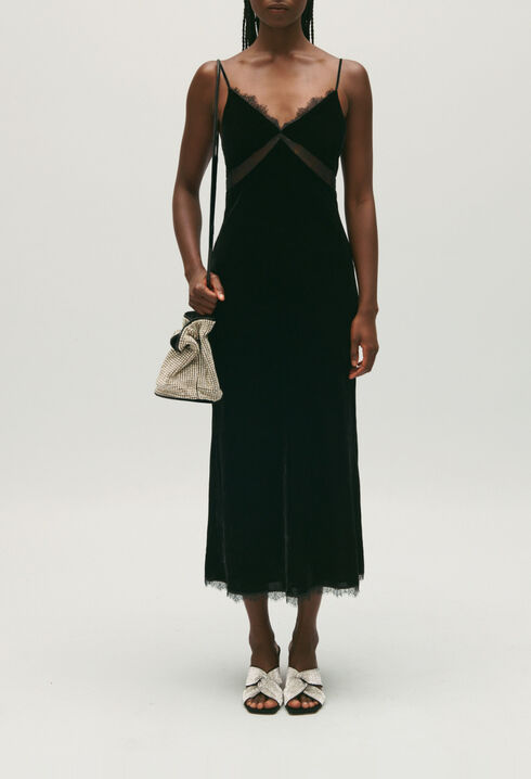 Vestido midi de terciopelo negro