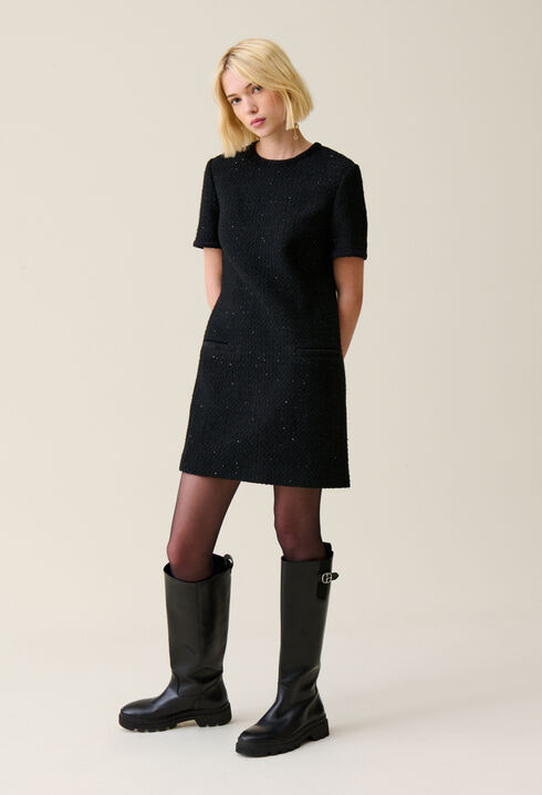 Vestido corto de tweed negro