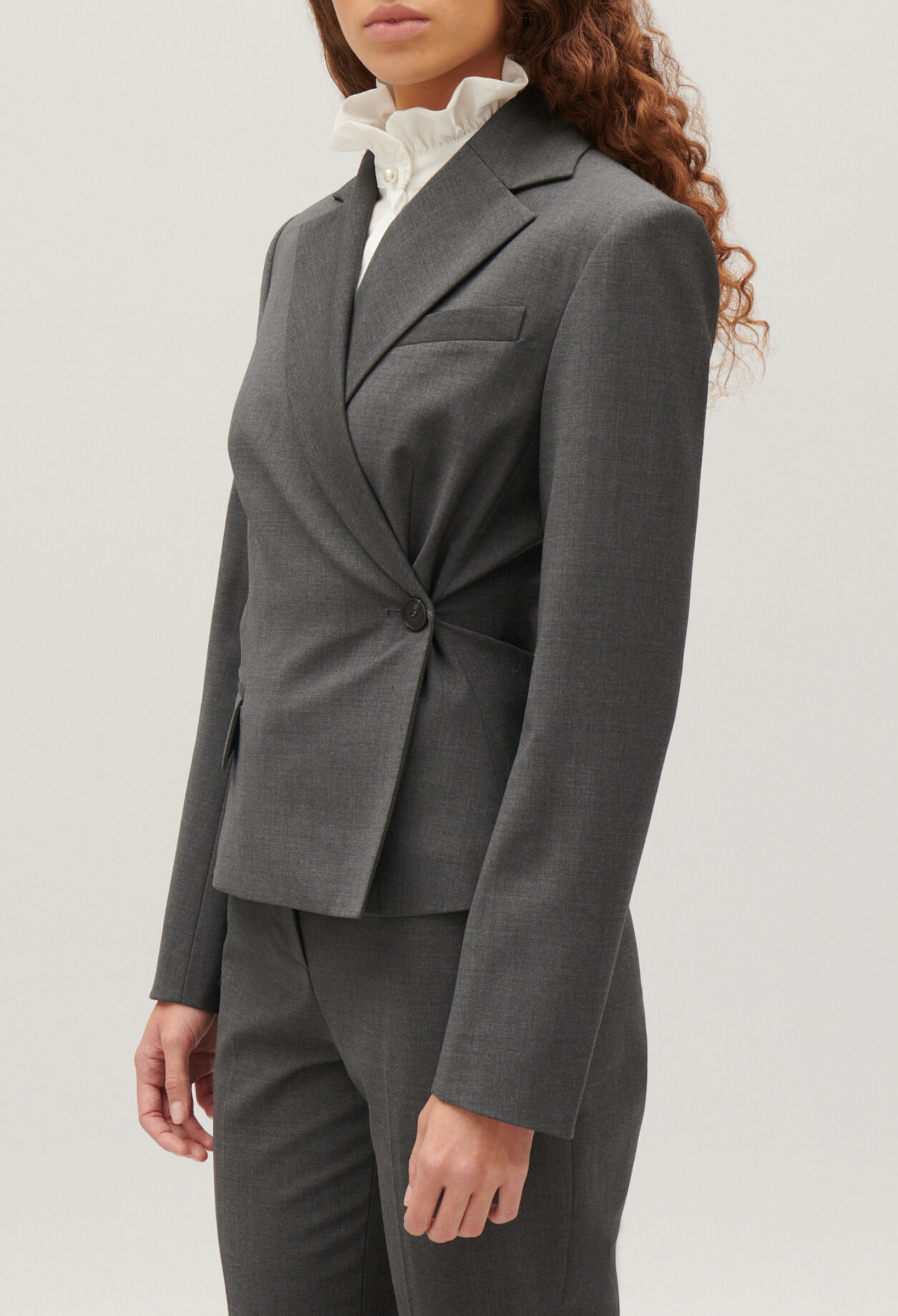 Chaqueta de traje cruzada gris chiné