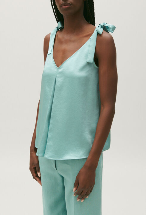 Top satinado verde agua