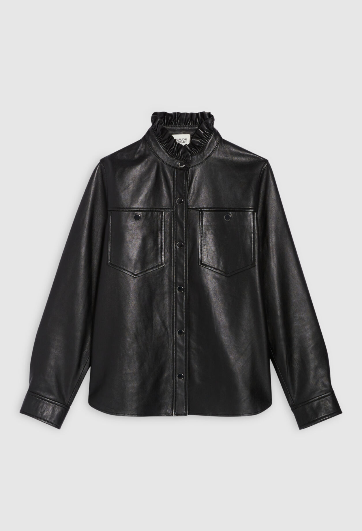 Camisa cuero con cuello volante