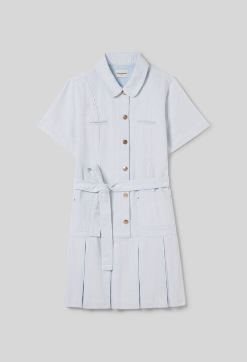 Vestido corto de denim con pliegues