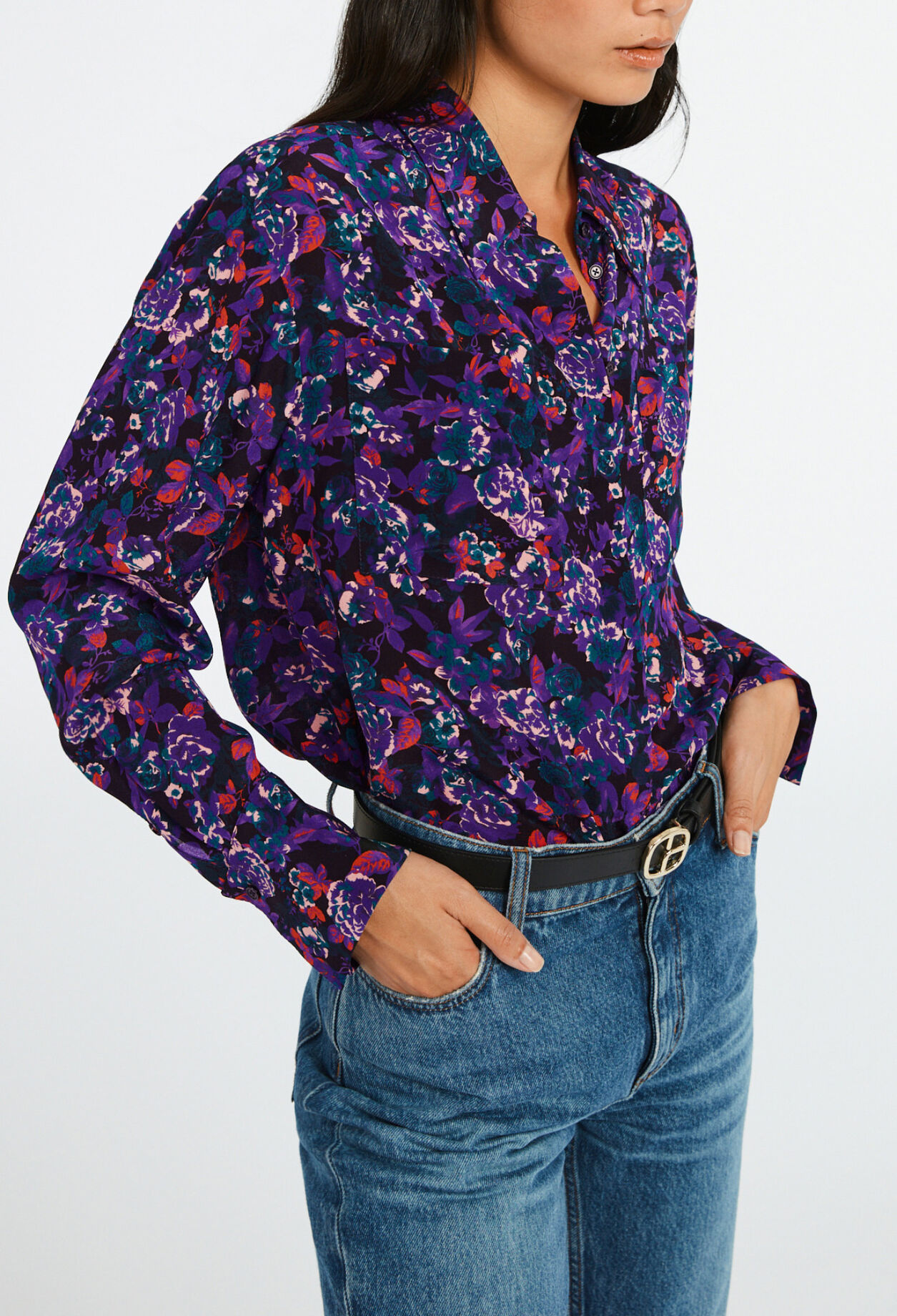 Camisa de seda con estampado de flores