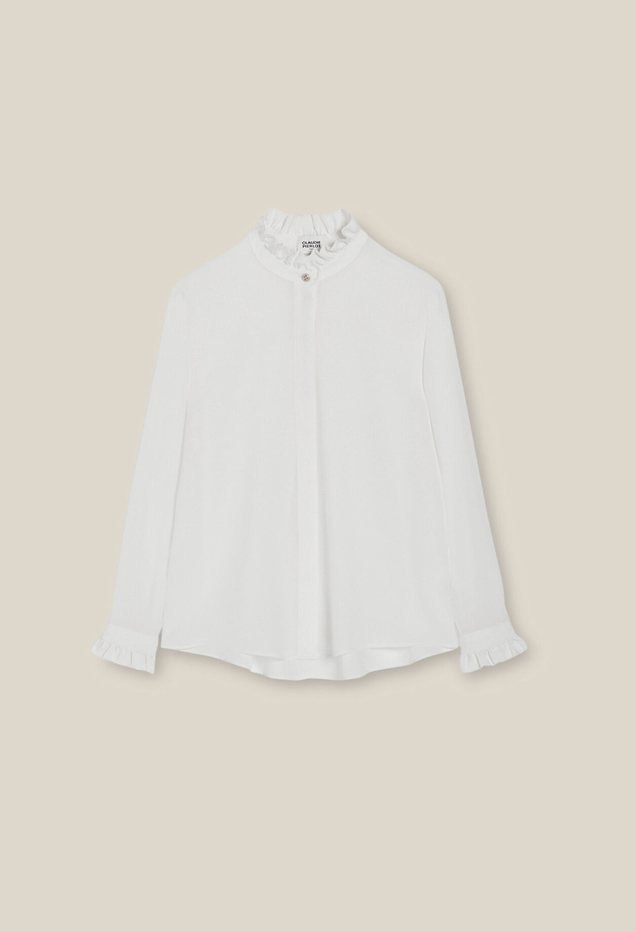 Blanco camisa de cuello ondulado