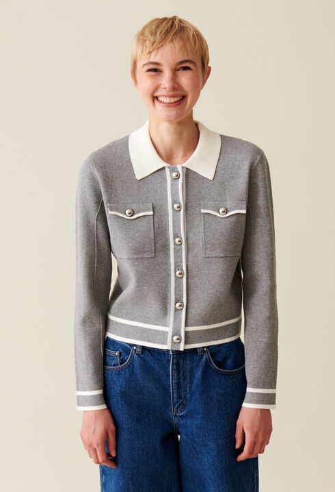 Cárdigan cuello camisa gris claro