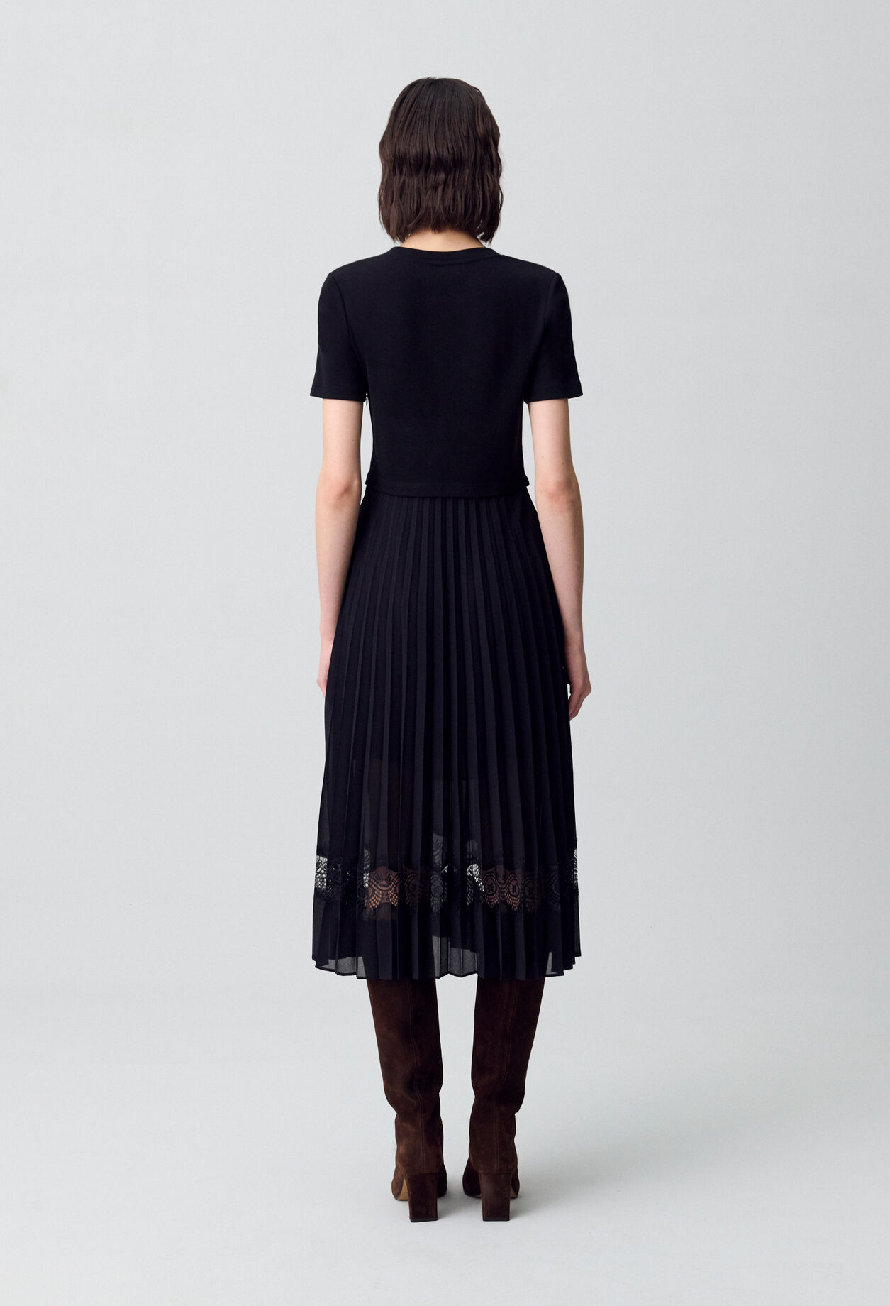 Vestido midi Twist bimaterial negro