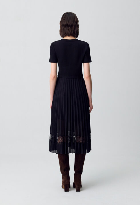 Vestido midi Twist bimaterial negro