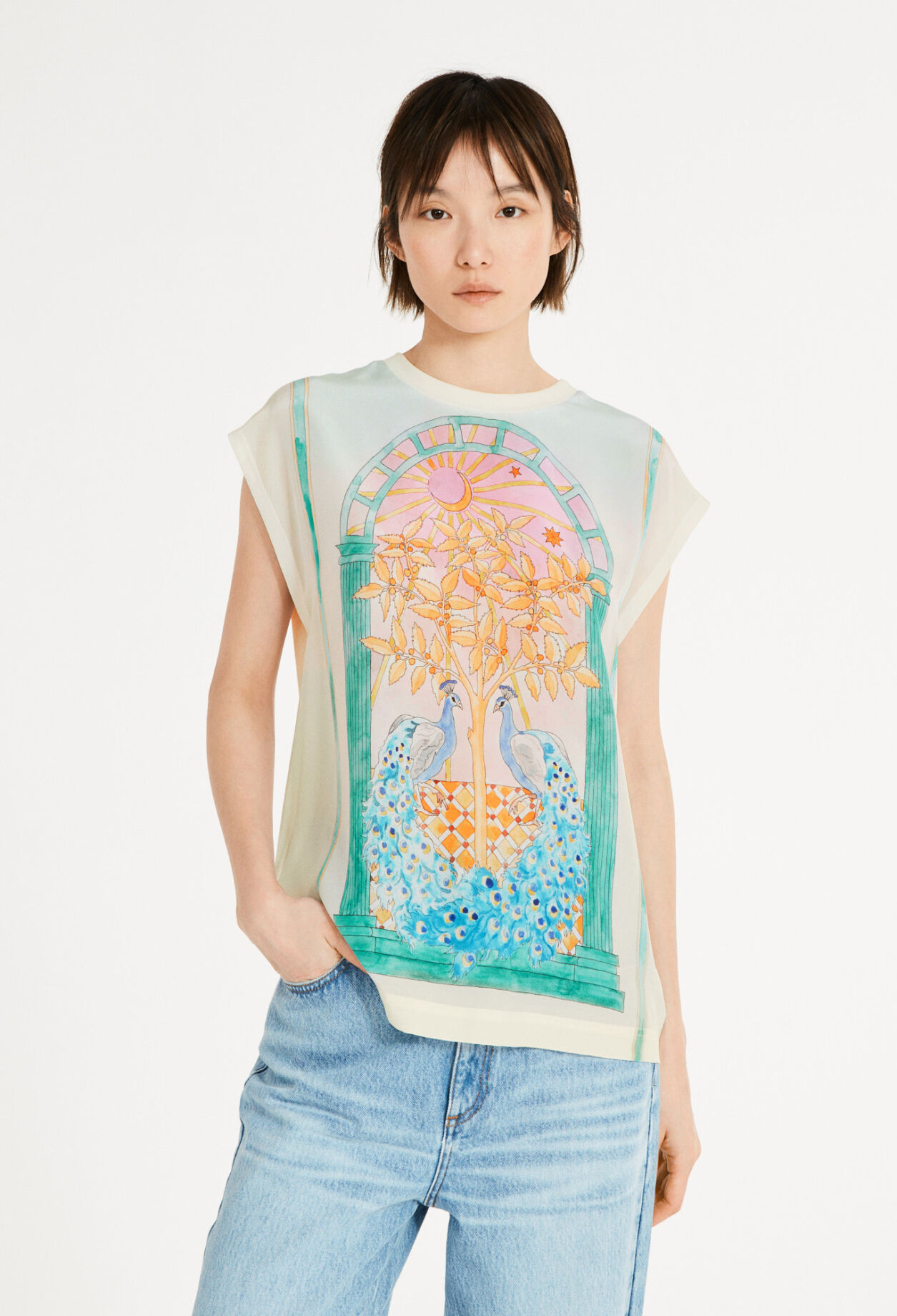 Camiseta de seda estampada