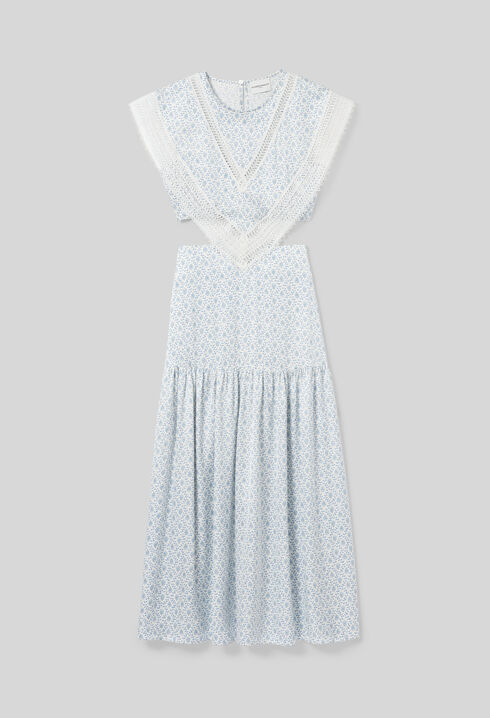 Vestido largo satinado con encaje