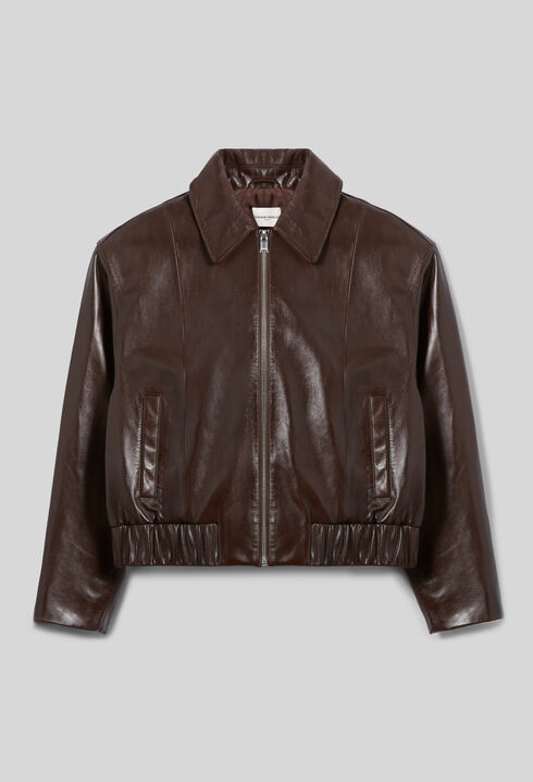 Cazadora de piel brillante casual