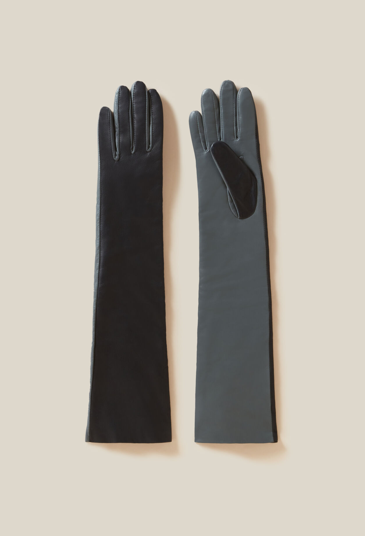Guantes largos bicolor en cuero