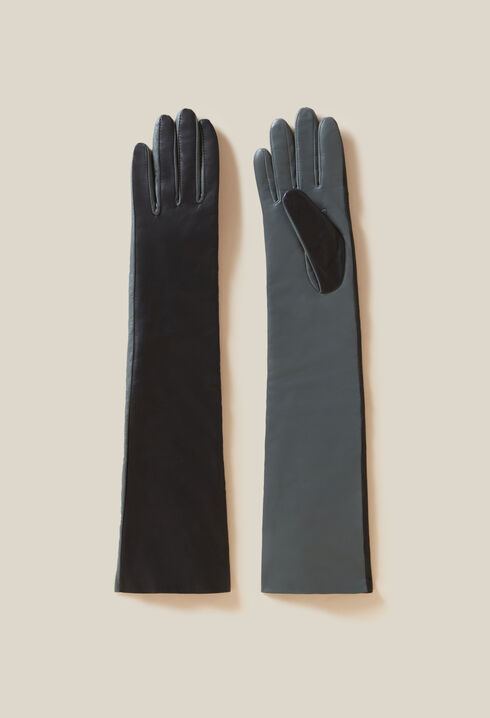 Guantes largos bicolor en cuero