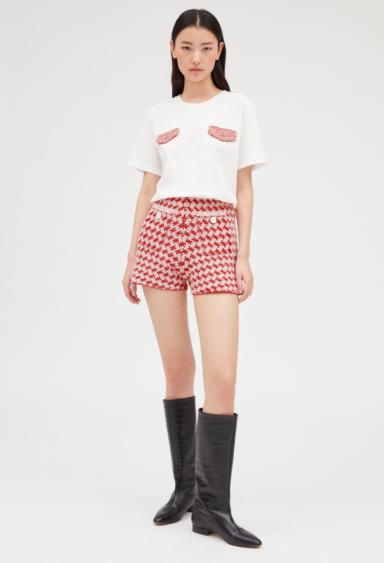 Camiseta crudo con bolsillos de tweed