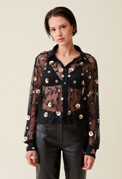 Blusa negra bordada transparente