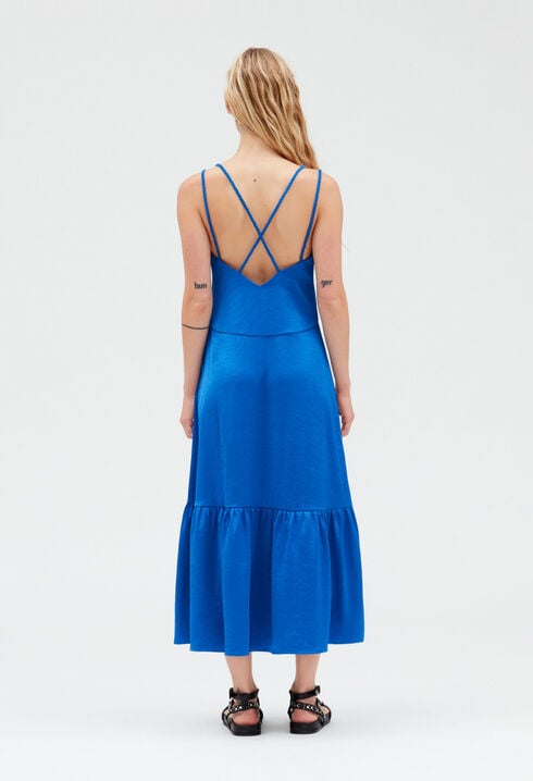 Vestido midi de raso azul