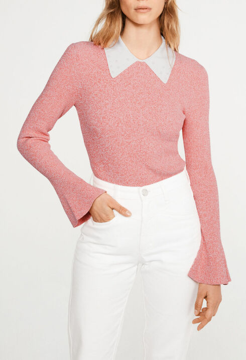 Jersey rosa moteado con cuello blanco