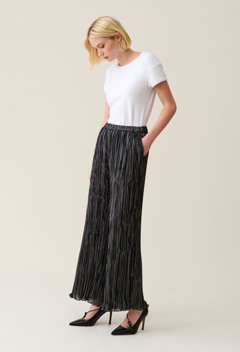 Pantalón fluido plisado plateado