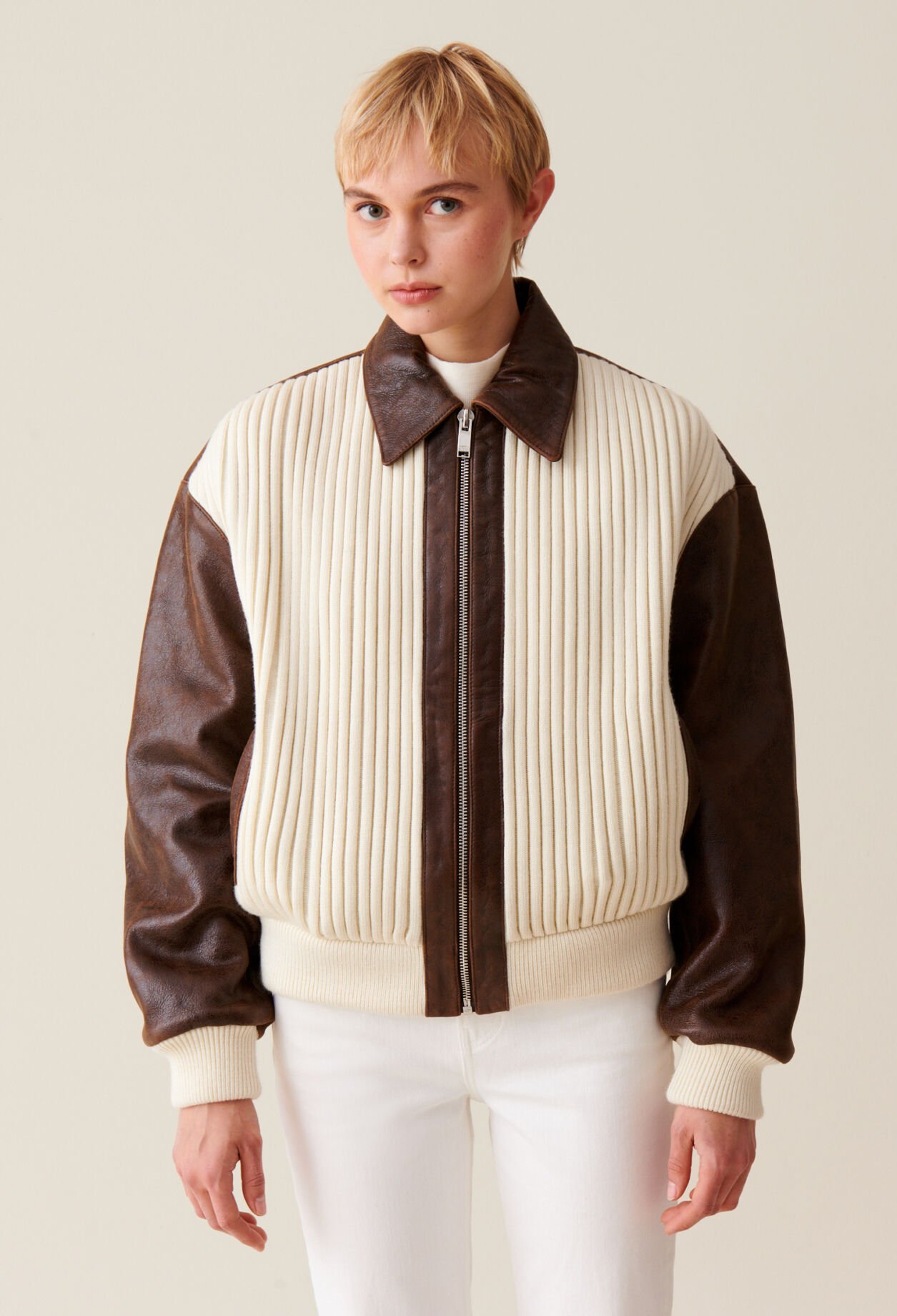 Bomber marrón de dos materiales