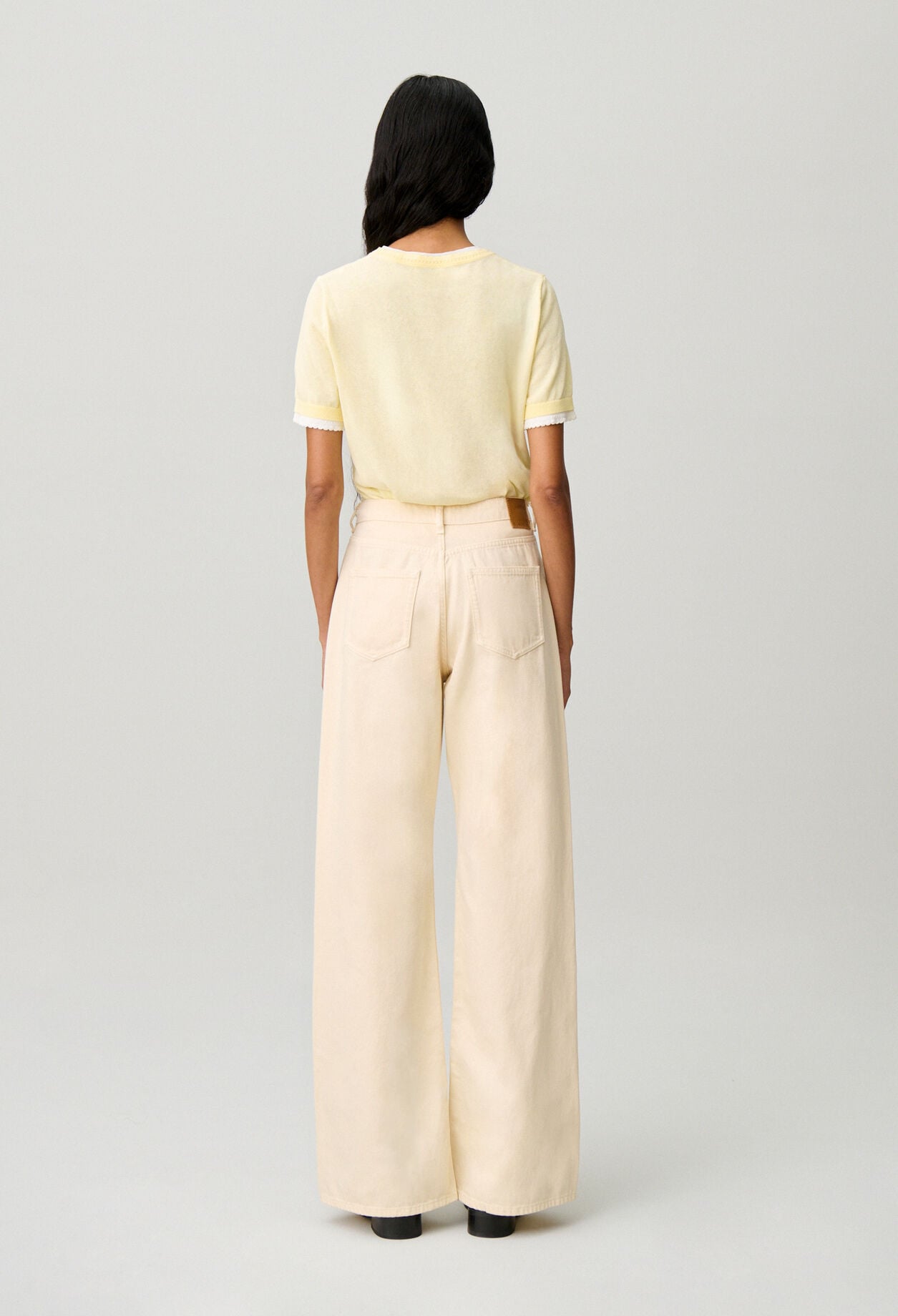 Jean flare denim tiro alto