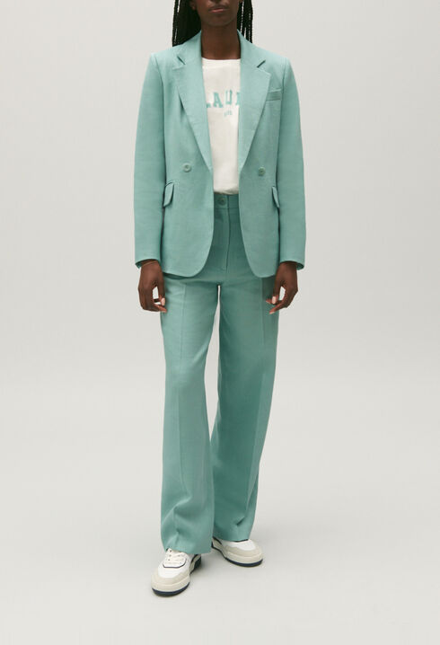 Chaqueta de traje mezcla lino verde agua
