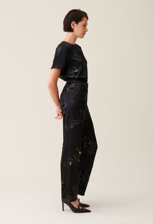 Pantalón negro lentejuelas bordadas