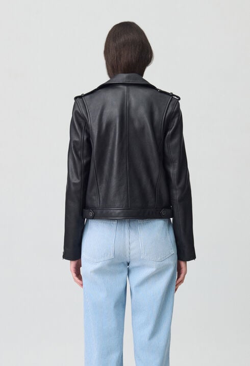 Chaqueta de cuero granulado negro