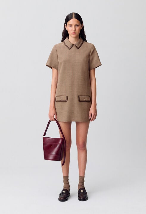 Vestido recto con cuero