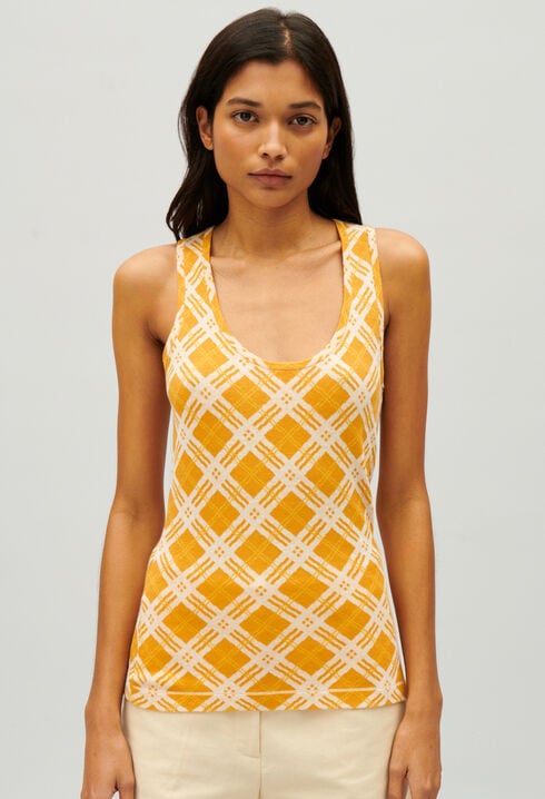 Camiseta tirantes cuadros amarillos