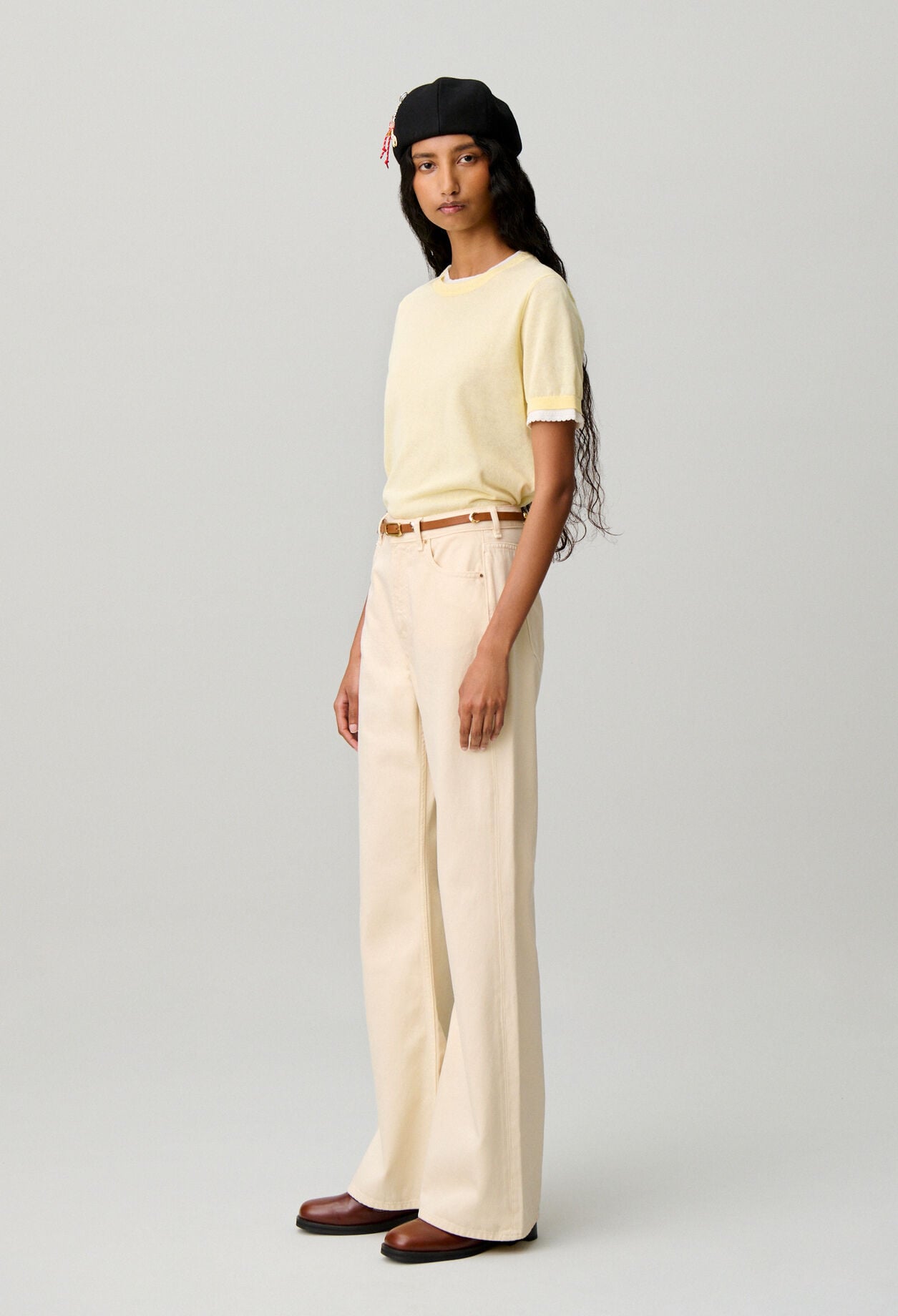 Jean flare denim tiro alto