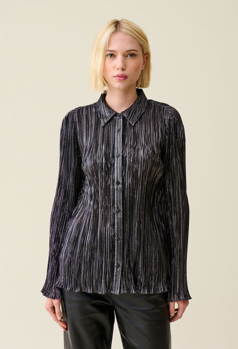 Blusa plisada fluida plateada