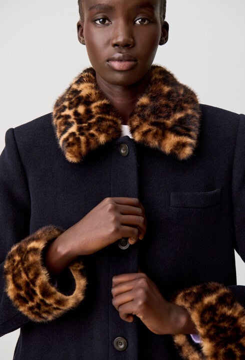 Abrigo largo de lana leopardo