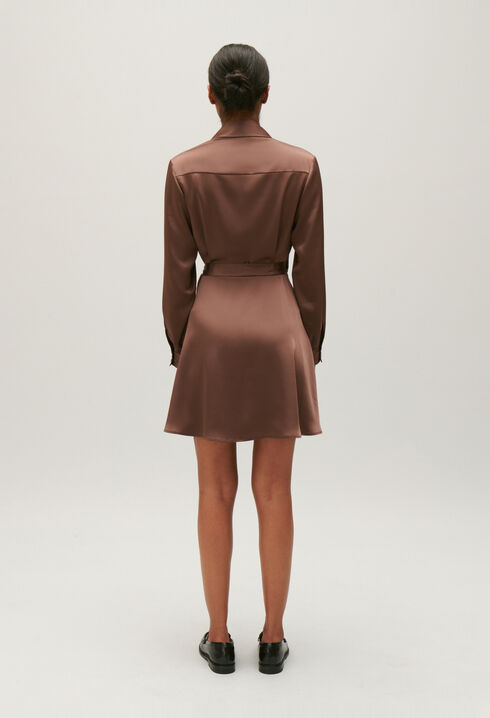 Vestido corto fluido Rixie marr&oacute;n glac&eacute;