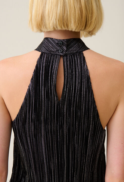 Vestido corto plisado plateado